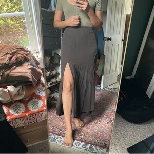 The Vintage Twin silk midi skirt with slit